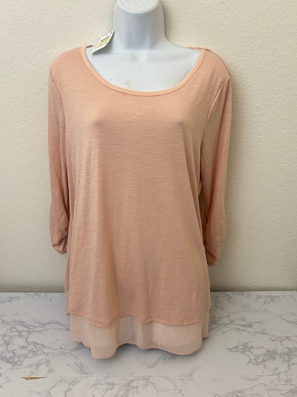 Style & Co Womens Sz M Top Long Ruched Sleeve Pullover Lacey Trim Blouse NWT